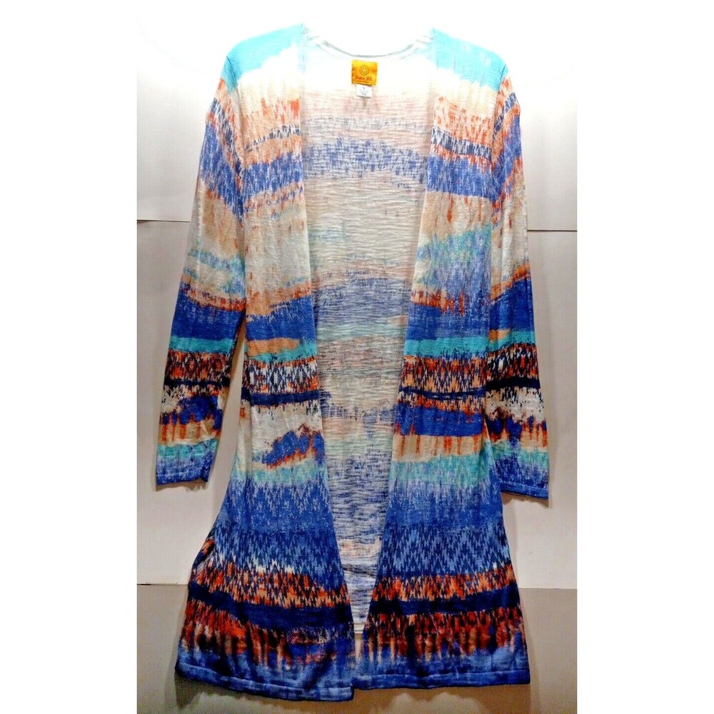 Ruby Road Open Front Long Kimono Cardigan Multicolor Southwestern Size Small